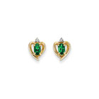 Girls Birthstone Heart Earrings - Genuine Diamond & Emerald Birthstone - 14K Yellow Gold - Push-back posts