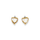 Girls Birthstone Heart Earrings - Genuine Diamond & Freshwater Cultured Pearl Birthstone - 14K Yellow Gold - Push-back posts