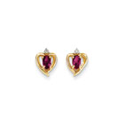 Girls Birthstone Heart Earrings - Genuine Diamond & Ruby Birthstone - 14K Yellow Gold - Push-back posts