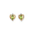 Girls Birthstone Heart Earrings - Genuine Diamond & Peridot Birthstone - 14K Yellow Gold - Push-back posts