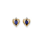 Girls Birthstone Heart Earrings - Genuine Diamond & Blue Sapphire Birthstone - 14K Yellow Gold - Push-back posts