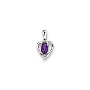 Girls Diamond & Birthstone Heart Necklace - Genuine Amethyst Birthstone - 14K White Gold - Includes a 16" 14K White Gold Cable Chain - 1.50mm Link Width - (7 - 18 years)