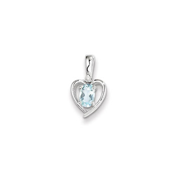 Girls Diamond & Birthstone Heart Necklace - Genuine Aquamarine Birthstone - 14K White Gold - Includes a 16" 14K White Gold Cable Chain - 1.50mm Link Width - (7 - 18 years)