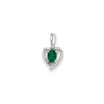 Girls Diamond & Birthstone Heart Necklace - Genuine Emerald Birthstone - 14K White Gold - Includes a 16" 14K White Gold Cable Chain - 1.50mm Link Width - (7 - 18 years)