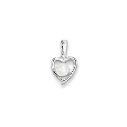 Girls Diamond & Birthstone Heart Necklace - Freshwater Cultured Pearl Birthstone - 14K White Gold - Includes a 16