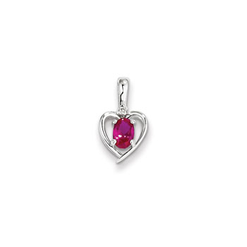 Girls Diamond & Birthstone Heart Necklace - Genuine Ruby Birthstone - 14K White Gold - Includes a 16" 14K White Gold Cable Chain - 1.50mm Link Width - (7 - 18 years)