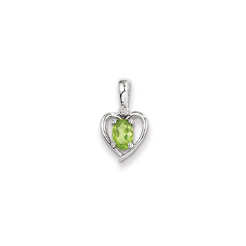 Girls Diamond & Birthstone Heart Necklace - Genuine Peridot Birthstone - 14K White Gold - Includes a 16" 14K White Gold Cable Chain - 1.50mm Link Width - (7 - 18 years)