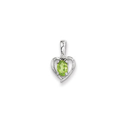 Girls Diamond & Birthstone Heart Necklace - Genuine Peridot Birthstone - 14K White Gold - Includes a 16