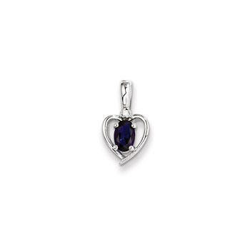 Girls Diamond & Birthstone Heart Necklace - Genuine Blue Sapphire Birthstone - 14K White Gold - Includes a 16" 14K White Gold Cable Chain - 1.50mm Link Width - (7 - 18 years)