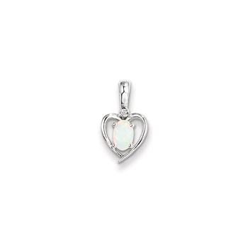 Girls Diamond & Birthstone Heart Necklace - Genuine Opal Birthstone - 14K White Gold - Includes a 16" 14K White Gold Cable Chain - 1.50mm Link Width - (7 - 18 years)