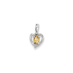 Girls Diamond & Birthstone Heart Necklace - Genuine Citrine Birthstone - 14K White Gold - Includes a 16