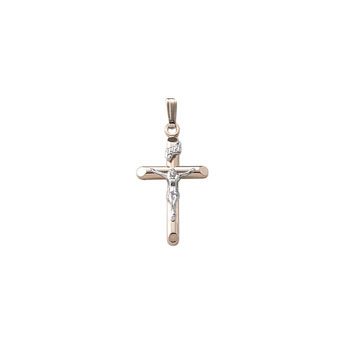 Religious Gifts for Child Boys & Girls - Boys and Girls Baby/Child Crucifix Cross Necklace  - Two Tone 14K White and Yellow Gold  - Includes 15" 14K Yellow Gold Chain