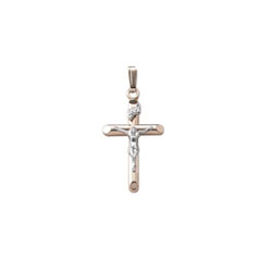 Religious Gifts for Child Boys & Girls - Boys and Girls Baby/Child Crucifix Cross Necklace  - Two Tone 14K White and Yellow Gold  - Includes 15