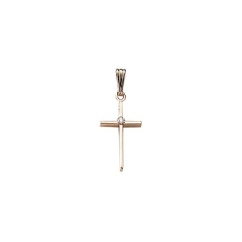 Elegant Christian Cross Necklace for Girls or Baby Boys - .02 TCW Genuine Diamond - 14K Yellow Gold  - Includes 15" 14K Yellow Gold Chain