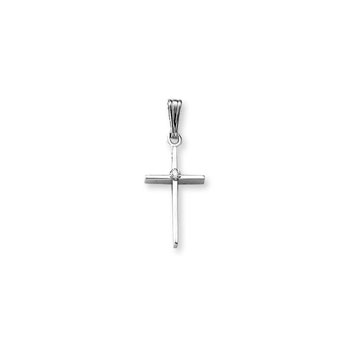 Elegant Christian Cross Necklace for Girls and Baby Boys - .02 TCW Genuine Diamond - 14K White Gold  - Includes 15" 14K White Gold Chain - BEST SELLER