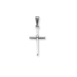 Elegant Christian Cross Necklace for Girls and Baby Boys - .02 TCW Genuine Diamond - 14K White Gold  - Includes 15