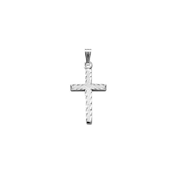 Elegant Hand-Engraved Christian Cross Necklace for Girls and Boys - Sterling Silver Rhodium  - Includes 15" chain