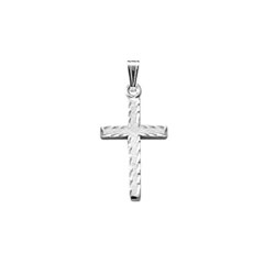Elegant Hand-Engraved Christian Cross Necklace for Girls and Boys - Sterling Silver Rhodium  - Includes 15