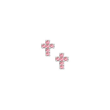 Christening Favorites for Girls - Pink Genuine Cubic Zirconia - Sterling Silver Rhodium Screw Back Earrings for Baby Girls - BEST SELLER