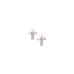 First Communion Earrings for Girls  - Genuine Pink Sapphire - Sterling Silver Rhodium Screw Back Earrings for Baby Girls/