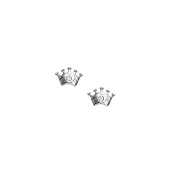 Princess Heart Crown Diamond Earrings for Girls - Genuine Diamonds - Sterling Silver Rhodium Screw Back Earrings for Baby, Toddler, Child - BEST SELLER