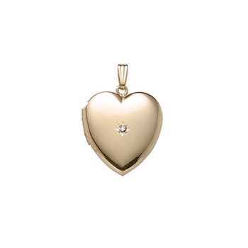 Elegant 2-Point Genuine Diamond 19mm Heart Photo Locket - 14K Yellow Gold Filled - Engravable on back - 20" chain included - BEST SELLER