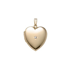 Elegant 2-Point Genuine Diamond 19mm Heart Photo Locket - 14K Yellow Gold Filled - Engravable on back - 20