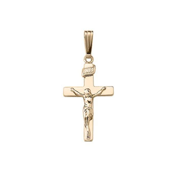 Engravable Communion / Confirmation Gifts for Boys & Teens - Boys Crucifix Cross Necklace  - 14K Yellow Gold - Engravable on back - 18" chain included - BEST SELLER