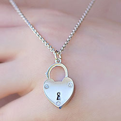 Unlock the Love in Her Heart - Girls Heart Lock Necklace – Lock Opens and Closes - Sterling Silver Rhodium - Includes a 14