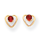 Little Girls Heart Birthstone Earrings - 14K Yellow Gold - Genuine Garnet - Screw Back Posts