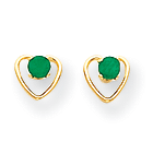 Little Girls Heart Birthstone Earrings - 14K Yellow Gold - Genuine Emerald - Screw Back Posts
