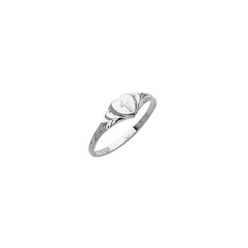 Heart Cross Signet Ring for Children - Sterling Silver Rhodium Baby, Toddler Band for Girls and Boys - Size 2
