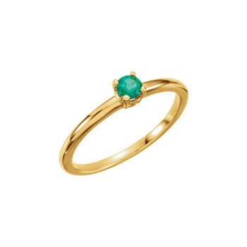 Adorable High-Quality May Birthstone Rings for Girls - 3mm Created Emerald Gemstone - 14K Yellow Gold Toddler / Grade School Girl Ring - Size 3 - BEST SELLER