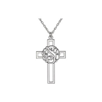 Gorgeous Monogram Cross Pendant Necklace - Sterling Silver Rhodium - Chain included - Special Order - Estimated to ship in 21 - 28 days