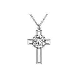 Gorgeous Monogram Cross Pendant Necklace - Sterling Silver Rhodium - Chain included - Special Order - Estimated to ship in 21 - 28 days/