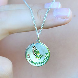 My Confirmation Medal Pendant Necklace for Girls and Boys - Sterling Silver Rhodium - 18-inch sterling silver rhodium chain included - Engravable/