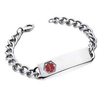 Stainless Steel Medical Alert ID Bracelet for Teens and Adults - Engravable on the front and back - Size 9" (Adult) 
