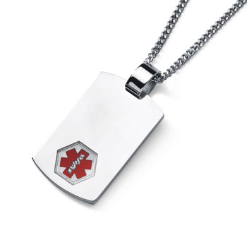 Stainless Steel Medical Alert ID Pendant Necklace for Teen Boys and Girls - Engravable on the front and back - 24-inch stainless steel chain included