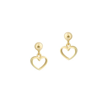Heart Drop Earrings for Girls - 14K Yellow Gold - push-back posts