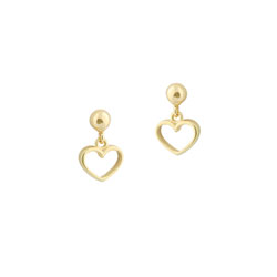 Heart Drop Earrings for Girls - 14K Yellow Gold - push-back posts/