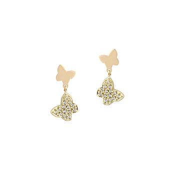 Butterfly Cubic Zirconia (CZ) Earrings for Girls - 14K Yellow Gold - push-back posts