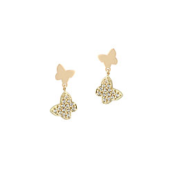 Butterfly Cubic Zirconia (CZ) Earrings for Girls - 14K Yellow Gold - push-back posts/