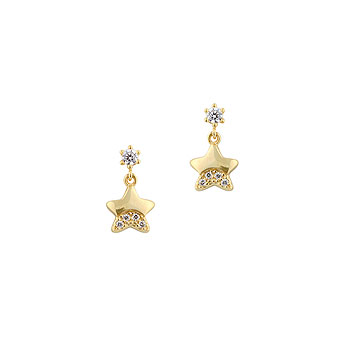Star Cubic Zirconia (CZ) Earrings for Girls - 14K Yellow Gold - push-back posts