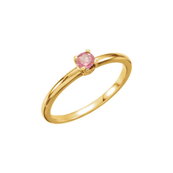 Adorable High-Quality October Birthstone Rings for Girls - 3mm Genuine Pink Tourmaline Gemstone - 14K Yellow Gold - Size 4 - Special Order - BEST SELLER