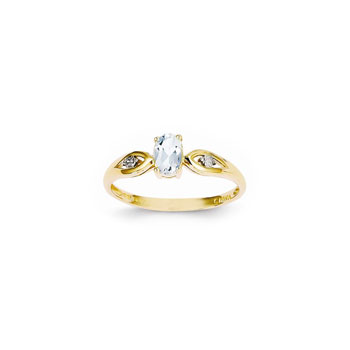 Girls Diamond Birthstone Ring - Genuine Aquamarine Birthstone with Diamond Accents - 14K Yellow Gold - Size 5 - BEST SELLER