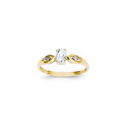 Girls Diamond Birthstone Ring - Genuine Aquamarine Birthstone with Diamond Accents - 14K Yellow Gold - Size 5 - BEST SELLER/