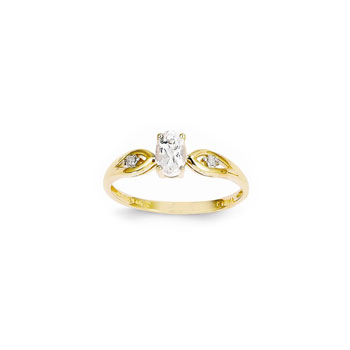 Girls Diamond Birthstone Ring - Genuine White Topaz Birthstone with Diamond Accents - 14K Yellow Gold - Size 5 - BEST SELLER