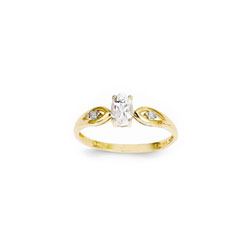 Girls Diamond Birthstone Ring - Genuine White Topaz Birthstone with Diamond Accents - 14K Yellow Gold - Size 5 - BEST SELLER/