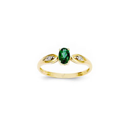 Girls Diamond Birthstone Ring - Genuine Emerald Birthstone with Diamond Accents - 14K Yellow Gold - Size 5 - BEST SELLER/
