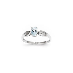 Girls Diamond Birthstone Ring - Genuine Aquamarine Birthstone with Diamond Accents - 14K White Gold - Size 5 - BEST SELLER/